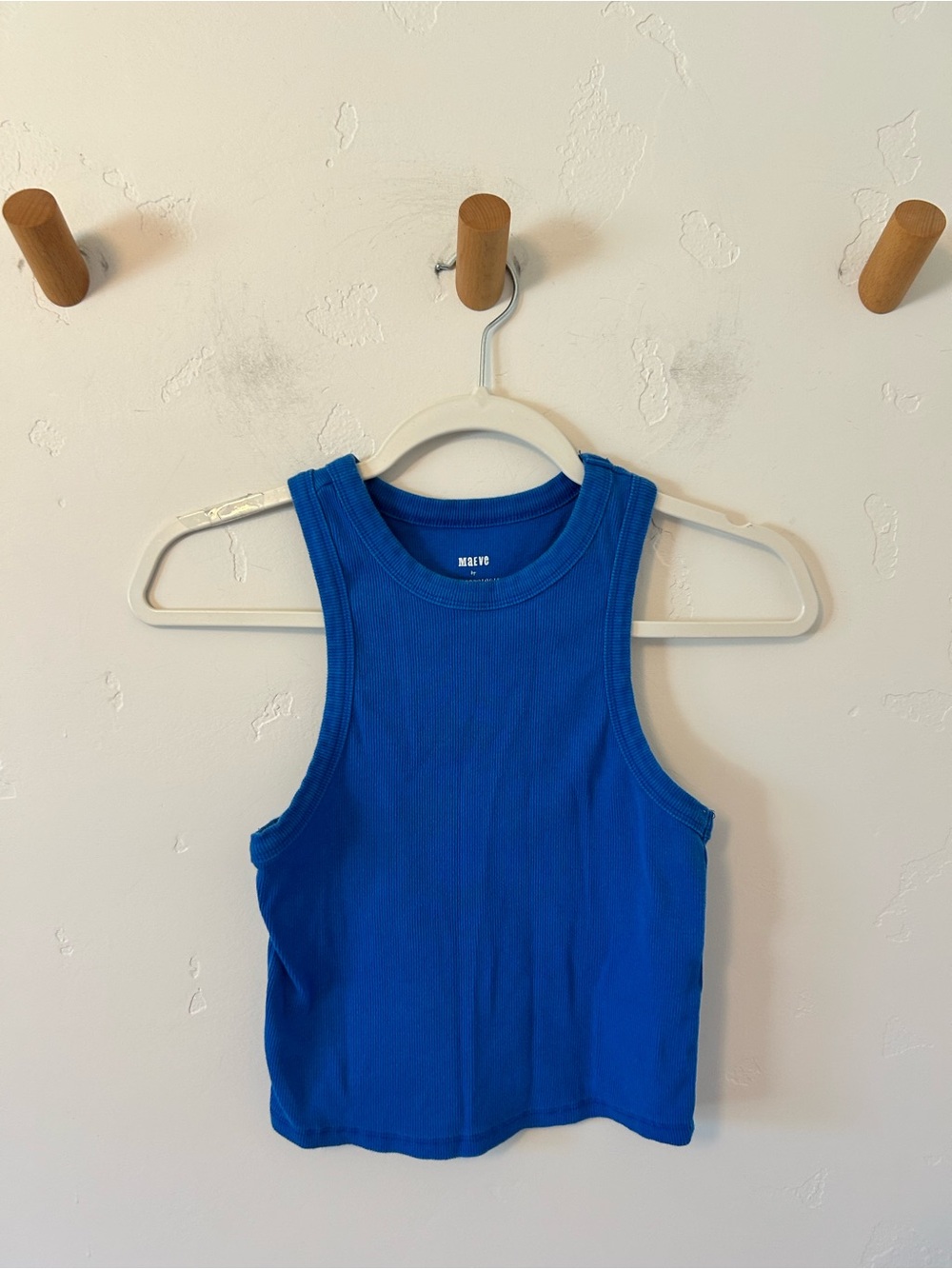 Maeve Anthropologie High Neck Tank Top Sz Small Base Layer Blue Ribbed Basic